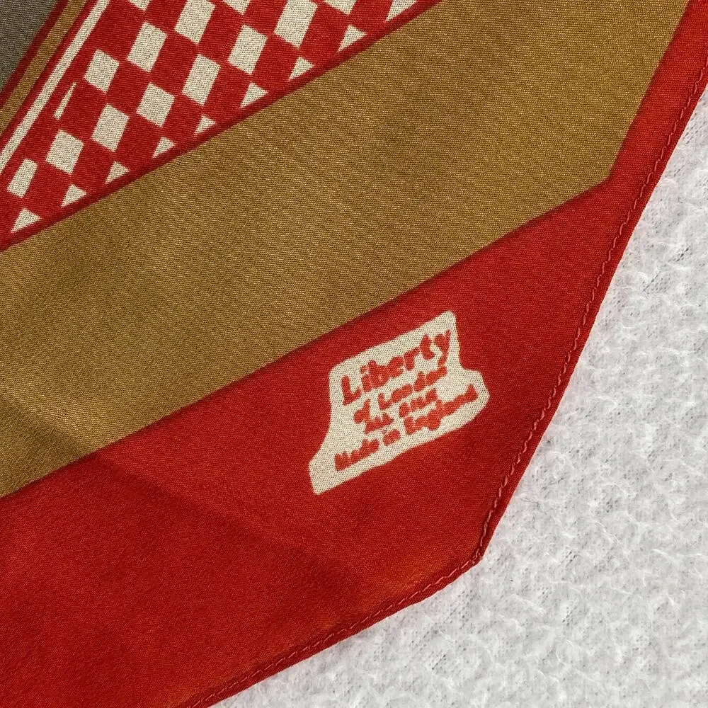 LIBERTY OF LONDON Scarf Silk Crepe de Chine Striped Check Orange England VTG